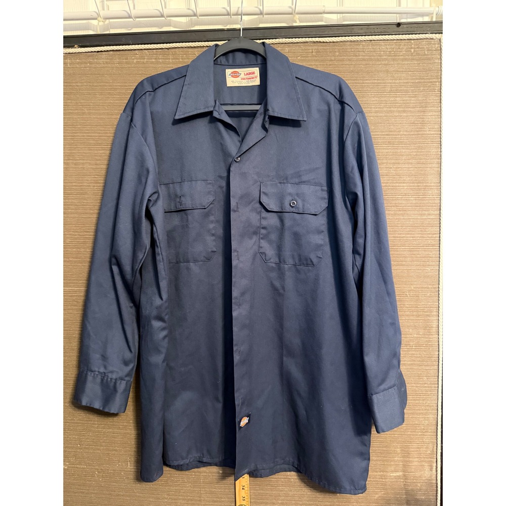 Dickies Mens Large Navy Blue Long Sleeve Button Down Work Shirt Utility Pocket
